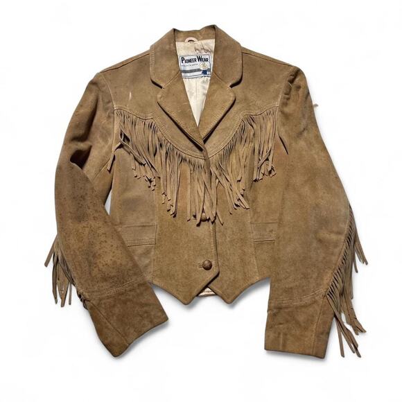 Pioneer Wear Vintage 70s Western Native American Brown Suede Fringe Jacket - Picture 1 of 7